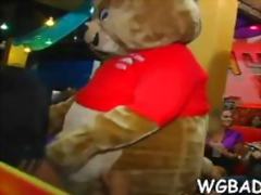 Raunchy fellatio with strippers